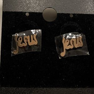 Jesus stud earrings new gold tone
